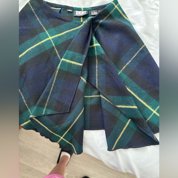 Vintage 90s Donna Karan Lambswool Plaid Wrap Around Asymmetrical Skirt - Picture 7 of 9